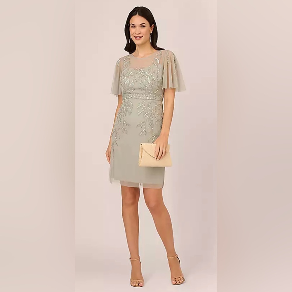 NWT PAPELL STUDIO BY ADRIAN PAPELL SZ 6 FROSTED SAGE/GRAY Cocktail Dress